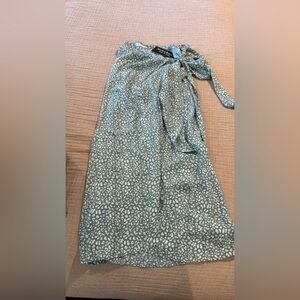 Green and White Patterned Wrap Dress